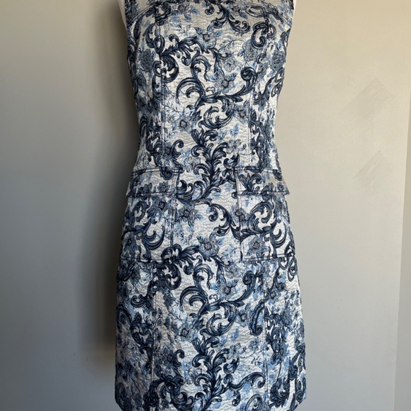 Elie Tahari Tweed Sleeveless Cocktail Metallic Brocade Jacquard Jaelyn Dress - Picture 5 of 16